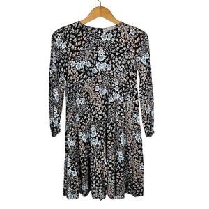 Loft Mixed Pattern Floral Oversized Midi Knee Dress Boho Office XS Rayon Keyhole